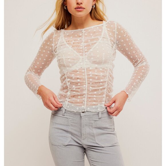 Free People Sheer Ivory Polka Dot Most Likely Layering Top - Picture 1 of 6